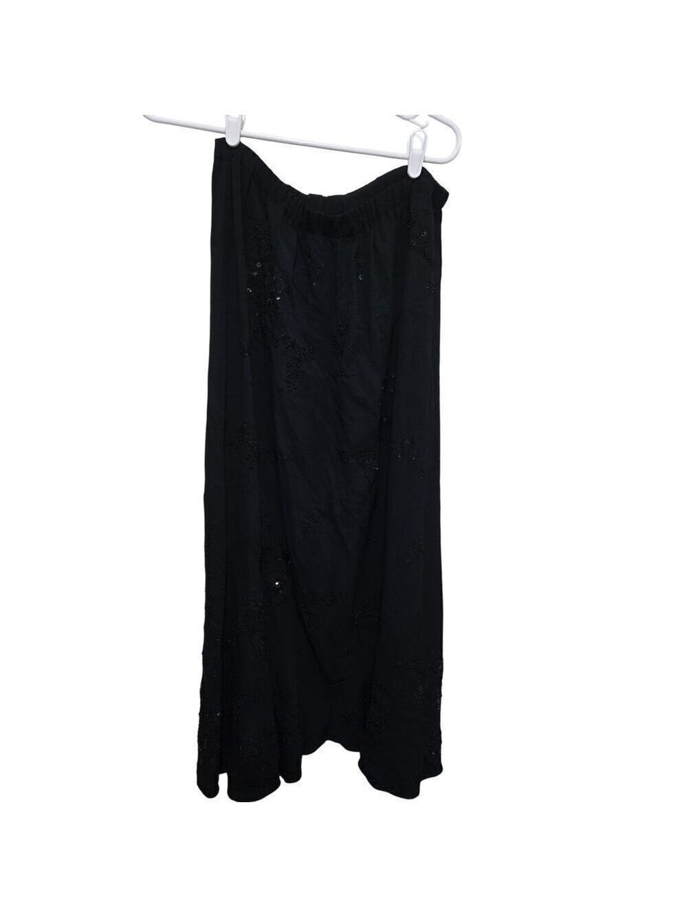 Chico's Black Beaded Sequin Maxi Skirt Size 1 Boho Festival